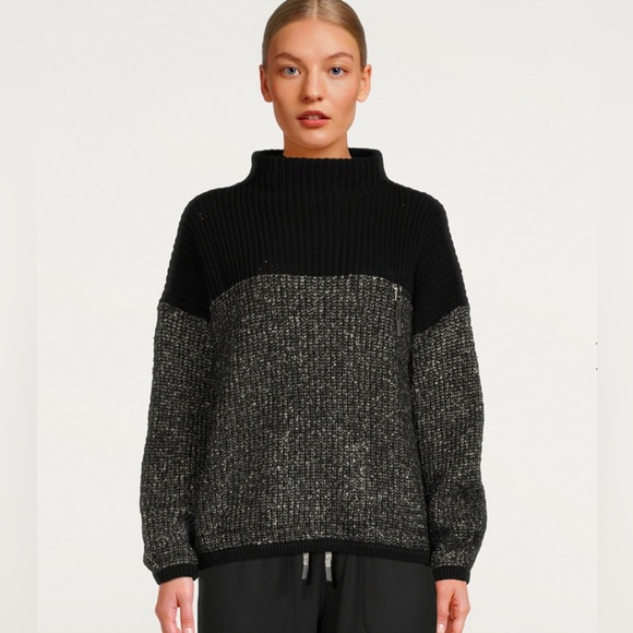 Varley Darrell Black and Gray Mock Neck Sweater with Zipper Details Sz Small - Picture 1 of 11